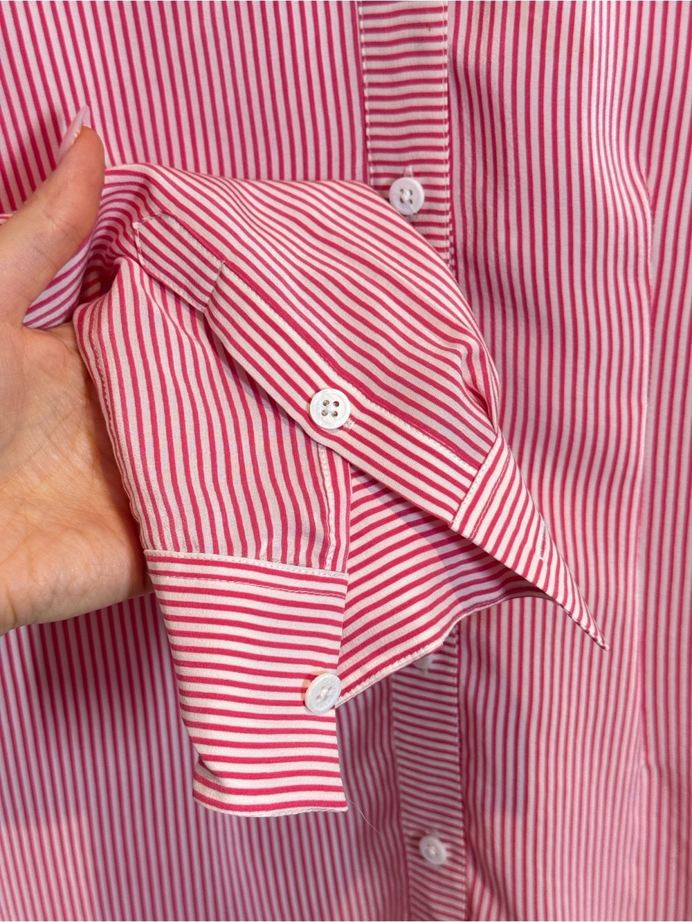 Equipment 100% silk Pink and White Striped Blouse sz S - Picture 7 of 14